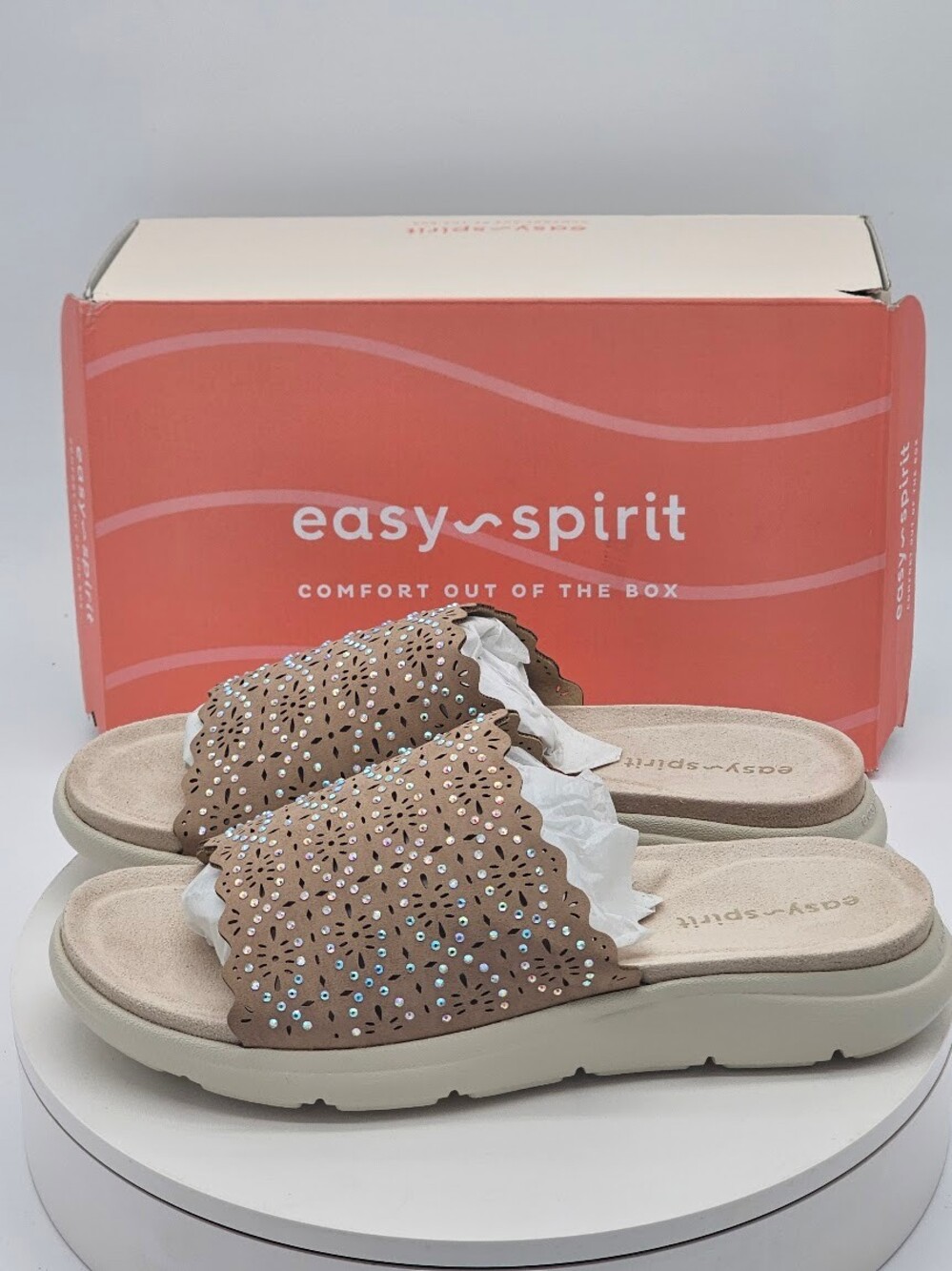 Easy Spirit Alora3 Light Natural Rhinestone Slide Sandals Women’s Size 11 - Picture 6 of 10